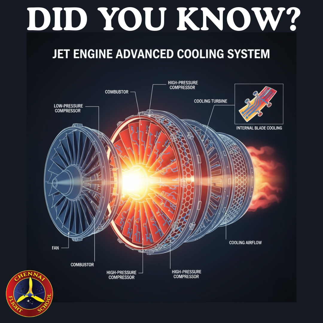 AvelEducation's tweet image. 🔥 Jet engines run at temperatures hotter than the metal they’re made of, yet they don’t melt  thanks to advanced cooling systems that circulate cold air through turbine blades, keeping them strong under extreme heat. 
l #ChennaiFlightSchool #PilotInTraining #AviationEngineering