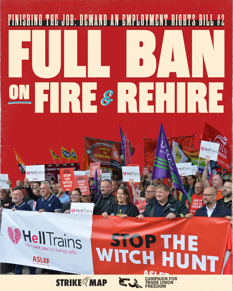 strike_map's tweet image. We&apos;ve joined 14 other trade unions &amp;amp; campaign groups to call for an #EmploymentRightsBill 2. 

🏁It&apos;s time to finish the job. 

ERB2 would need a full ban on &apos;fire and rehire&apos;, enforceable by injunction.

Add your name here: bit.ly/DemandERB2 

#StrikeMap
