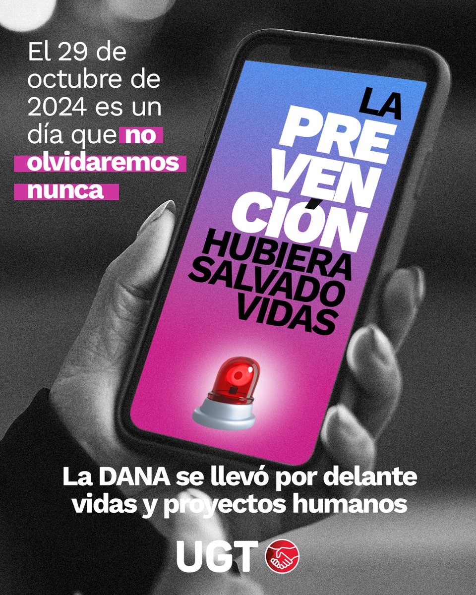 UGT_Comunica's tweet photo. ⚫ #UGT con las víctimas de la DANA | La prevención salva vidas

‼️ El 29 de octubre de 2024 es un día que no olvidaremos nunca, la DANA se llevó por delante vidas y proyectos humanos

➡️ ¿Cómo se podría haber evitado?
➡️ ¿Qué tengo que hacer en caso de una emergencia climática?
➡️ ¿Cómo debo actuar en cuanto a mis obligaciones laborales?

⚠️ Porque la prevención hubiera salvado vidas