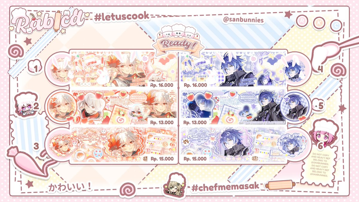 sanbunnies's tweet image. 🐰. all interactions all appreciate . . ! 

hewloo semua! kita ada 6 layout ready stock kazuha bday &amp;amp;&amp;amp; flins impact! 👩🏻‍🍳⭐ bisa langsung kalian take sekarang dengan sebut nomor layoutnya iaa! ayo jajaann . . 🥣

 #zonauang #zonajajan
