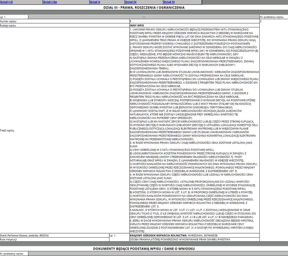 Tak jak pisałem wcześniej, to co znalazło się w księdze wieczystej, jest tożsame z aktem notarialnym kupna działki  pod inwestycje kolei związane z #CPK. 
KOWR kłamał w tej sprawie, można odkupić działkę w każdym momencie. Same kłamstwa, włącznie z kłamstwem Tuska który mówił o