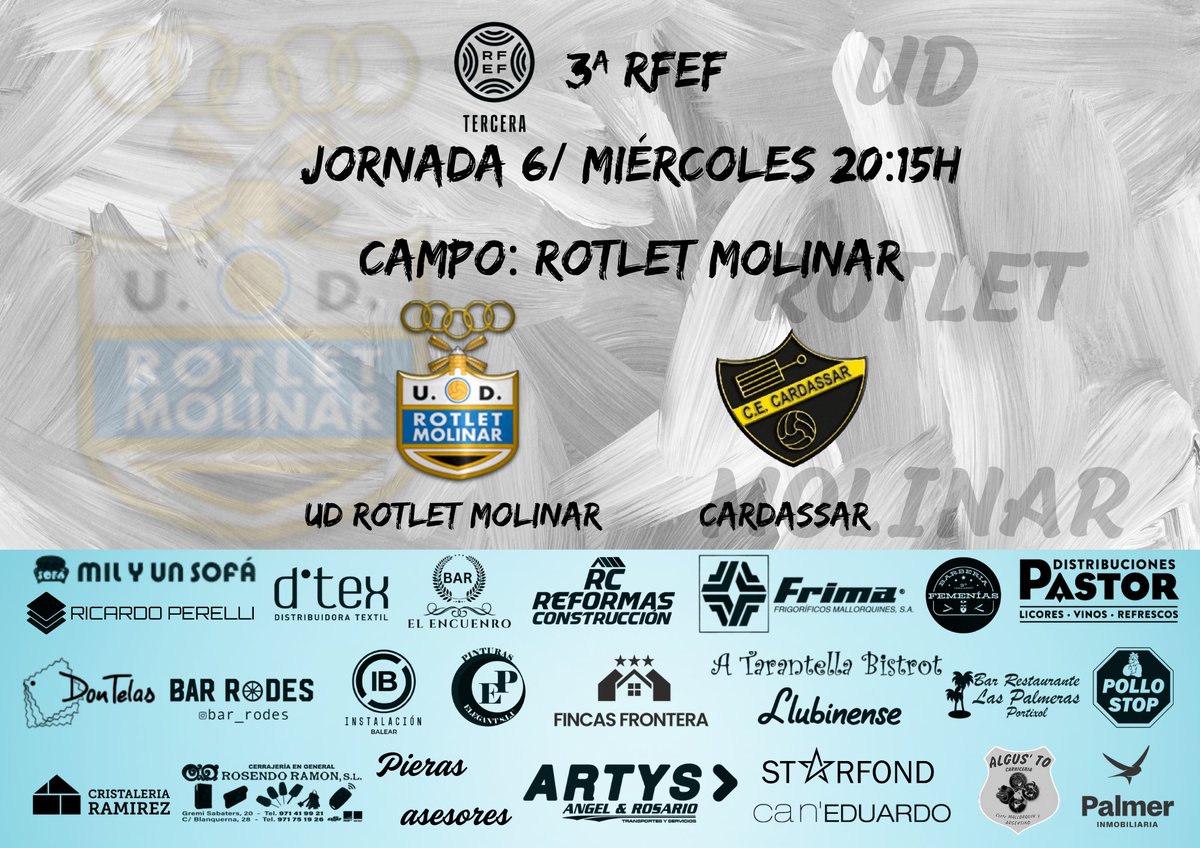 ⚫⚪ Primer equipo

🏆 Hoy jugamos en casa frente al Cardassar a las 20:15h 🏟️
💪🏻 6ª jornada, se juega el partido aplazado con ganas de que los 3 puntos se queden en casa. Te esperamos ⚽