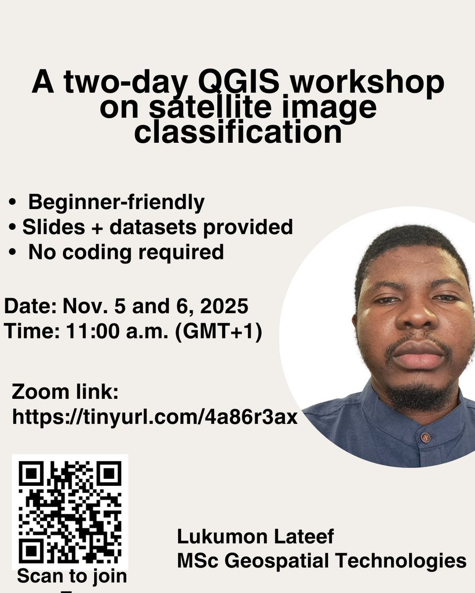 🌍 QGIS workshop!

Africans in Environmental Science is hosting a 2-day QGIS workshop on satellite image classification with <a href="/Surv_Lukmon1/">Lukumon</a>  Lateef (MSc).

Date: Nov 5–6, 2025 
Time: 11:00 GMT+1
Zoom:link:  tinyurl.com/4a86r3ax