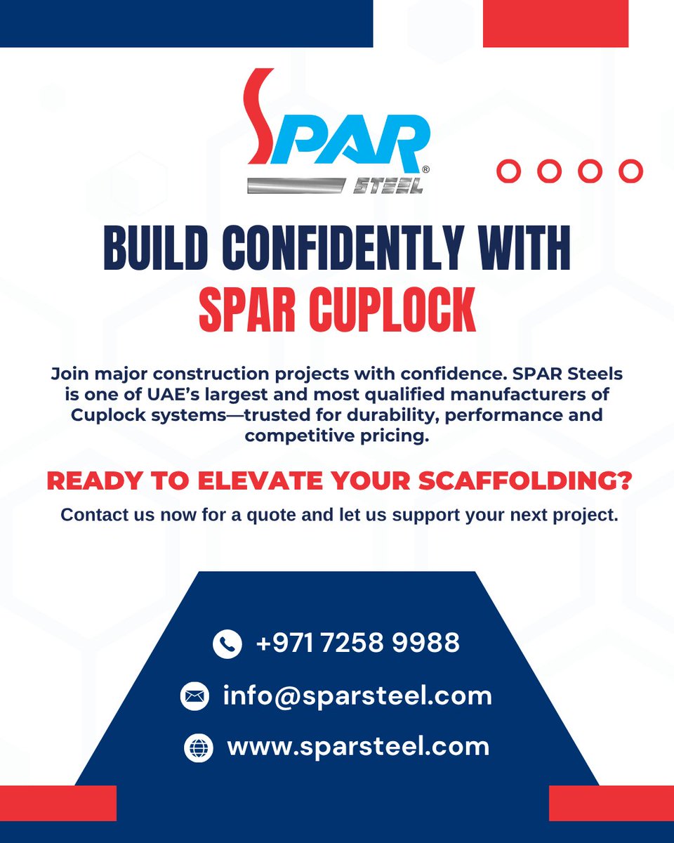 SteelSpar's tweet image. The future of scaffolding is here 🔵⚙️
Meet SPAR Cuplock System — where speed, strength &amp;amp; versatility come together to elevate every construction challenge! 🏗️✨
🌐 sparsteel.com
#SparSteel #cuplockSystem #ModularScaffolding #ScaffoldingUAE #scaffoldingcuplock
