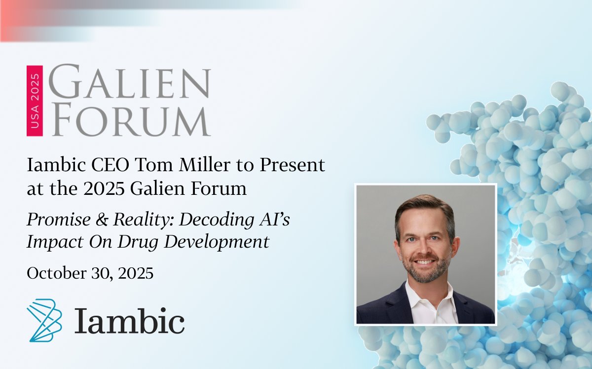 On Oct 30, our CEO Tom Miller joins leaders at the Galien Forum in NYC to discuss the promise &amp; reality of AI in drug development—expectations, challenges, and the path to real-world outcomes – and to share new signals of Iambic’s continued progress. More: galienfoundation.org/galien-forum-u…