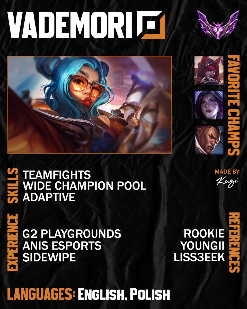 LFT 🫡
More info DM or via discord:vademori

Dzięki za graficzke <a href="/KuziXd/">Kuzi</a> ❤️