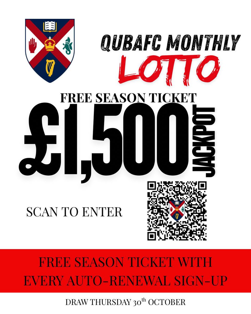 qubafc's tweet photo. This month’s jackpot of £1500 is up for grabs tomorrow night
Enter by 7pm at: 

https://t.co/elslv8BmLv https://t.co/LMCsYqBzOl