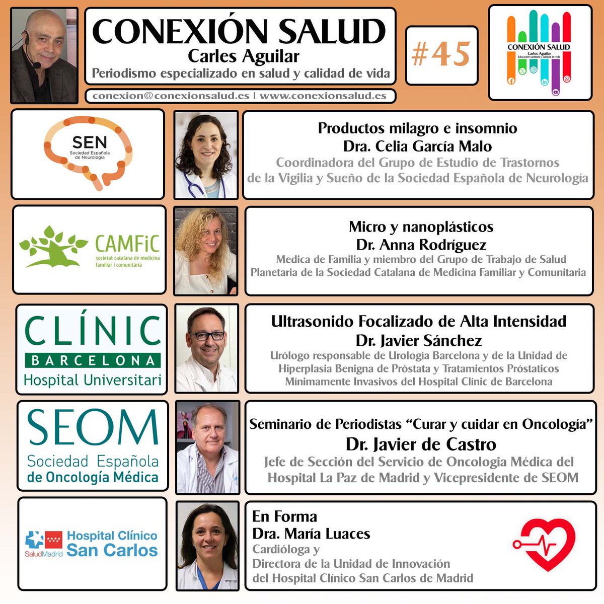 ✅ NUEVO PROGRAMA 
Episodio #45 - CONEXIÓN SALUD
 👉 👉 youtu.be/Fs_CRmfce7Y 👈 👈 

▶️ AMAZON MUSIC: bit.ly/3BDCF2M
▶️ IVOOX: bit.ly/3BpXezr

<a href="/CAMFiC/">🌳CAMFiC</a> 
<a href="/seneurologia/">SEN</a> 
<a href="/urobarcelona/">Marta Piqueras </a> 
<a href="/_SEOM/">SEOM</a> 

#ConexiónSalud
#Salud
#CarlesAguilar

conexionsalud.es