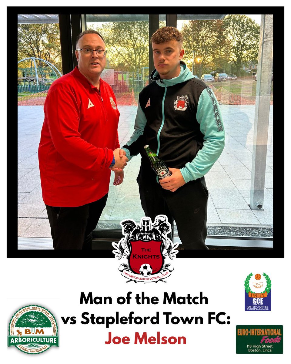 Joe Melson won Saturdays player of the match award for a solid performance against Stapleford. Presented by Knights manager Lewis Thorogood