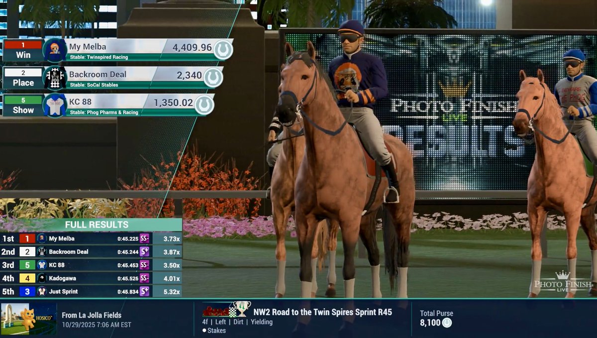 “My Melba” rallies after being clearly headed to take a back-to-back win in a Twin Spires Sprint qualifying heat.