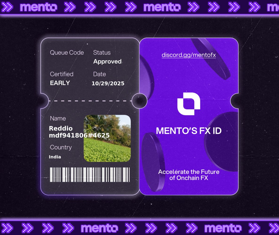 m8384885's tweet photo. I’m now verified early to the global onchain FX layer, with my Mento FX ID.

The future of money runs here w/ @MentoLabs

fx/acc 

https://t.co/e6r5SP9lt9 https://t.co/ObyW7UxoyZ