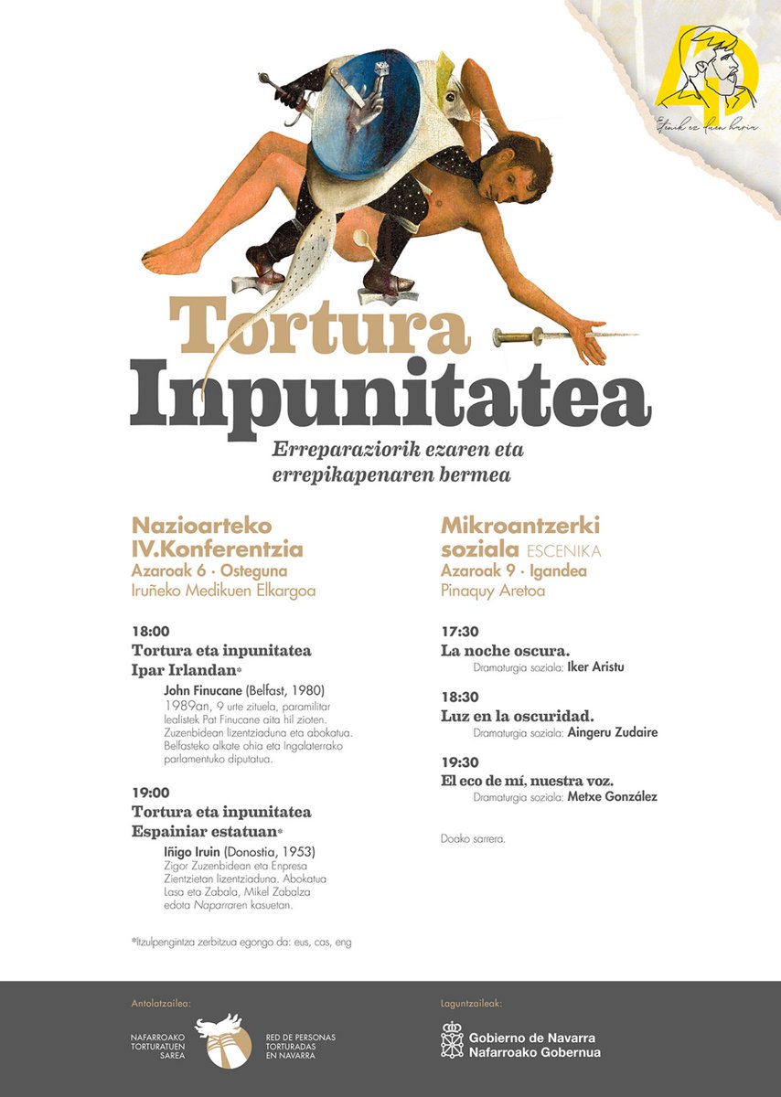 Torturaren inpunitatean zentratuko dira azaroaren 6an Nafarroako Torturatuen Sareak antolatutako Nazioarteko Konferentzia. Sareko kidea den Miguel Angel Llamas Pitu izan da gaur gurean #Inpunitatea #Tortura

iratiirratia.eus/index.php/2025…