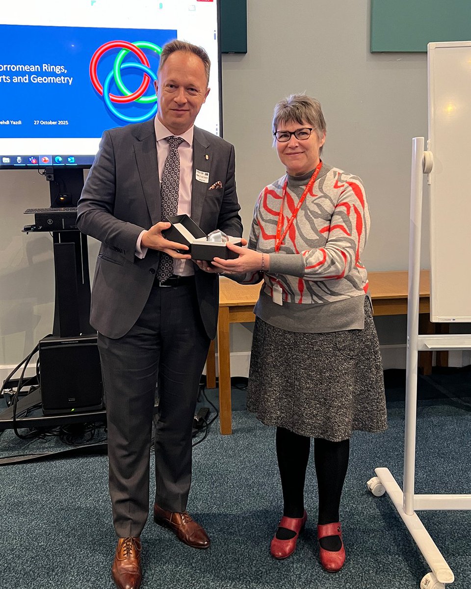 KingsNMES's tweet image. The Department of Mathematics at King&apos;s College London is delighted to share the installation of a geometric discovery, right here at King&apos;s!

This week, we hosted a virtual talk from Professor Gábor Domokos and received our own Gömböc from Hungarian Ambassador, Dr Ferenc Kumin.