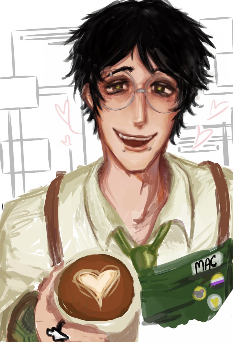 fishisfih's tweet image. day18: barista mac
au by: @BiskyBiscuitz 
#mactober #macdateeverything