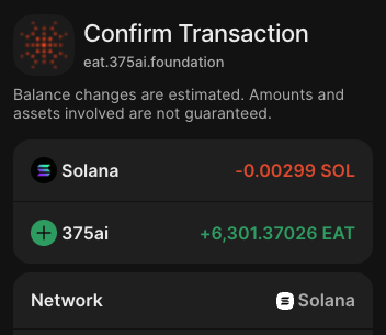 375AI Airdrop Claim is Live! 🪂

Claim here: eat.375ai.foundation

The token listing will go live in &lt;2 hours.

You might already see a token price, but that’s just DEX pricing with low liquidity. Don’t sell yet, wait for the CEX listings.