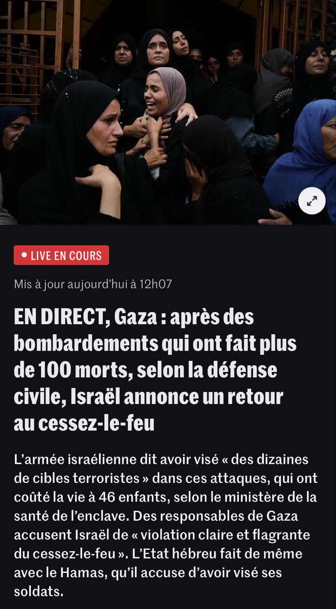Israel viole le cessez-le-feu, fait plus de 100 morts dont 46 enfants et, visiblement satisfait, annonce un retour au cessez-le-feu. 

C’est à ça qu’elle ressemble, la « paix éternelle »? Des atrocités mais seulement par intermittence?