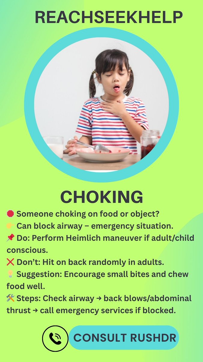 ReachSeekHelp's tweet image. Choking emergency? Act fast — encourage coughing, avoid giving water.
Get quick medical guidance on @rushdr @reachseekhelp
👉 Download RUSHDR: play.google.com/store/apps/det…
#ChokingFirstAid #EmergencyCare #SaveLives #FirstAidTips #BreathingMatters #ConsultOnline @RUSHDR @ReachSeekHelp