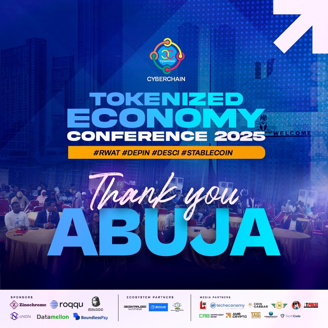 Thank you Abuja!

Tokenized Economy Conference 2025 was an outstanding success because of you!

We appreciate our Headline Sponsor <a href="/roqqupay/">Roqqu</a>, our partners, speakers, supporters and volunteers.

Thanks to you all for your contributions to the growth of Web 3 in Nigeria.