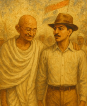 हम गांधी नही, भगतसिह के लोग है!!!

गांधी के विरोधी, अक्सर भगतसिंह के प्रशंसक बन जाते है। आम नरेटिव कुछ यूं बना है कि दिन-रात, सुबह-शाम और बाढ-सूखे की तरह, गांधी-भगत भी एक दूसरे के विरूद्धार्थी शब्द होते हैं।

तो क्या सचमुच, गांधी होने का उल्टा..
..भगतसिंह होना है?
●●
भगत की