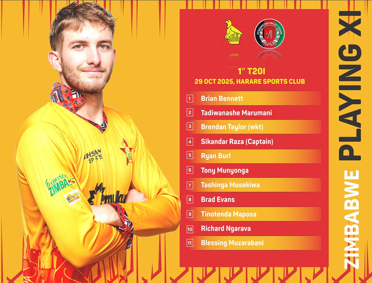 Zimbabwe playing XI for the 1st T20I against Afghanistan. 👊

#ZIMvAFG #ExperienceZimbabwe