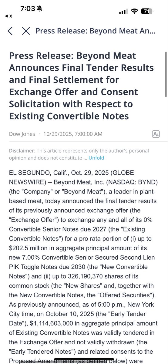 Guess I was right about this!

$BYND 326 million dilution hitting outstanding shares

Like I said fully diluted this could see outstanding shares to hit 2.5 billion just insane! 
.1 the company will still be valued at 10x the market cap of 2 weeks ago! 
Eventually REVERSE SPLIT