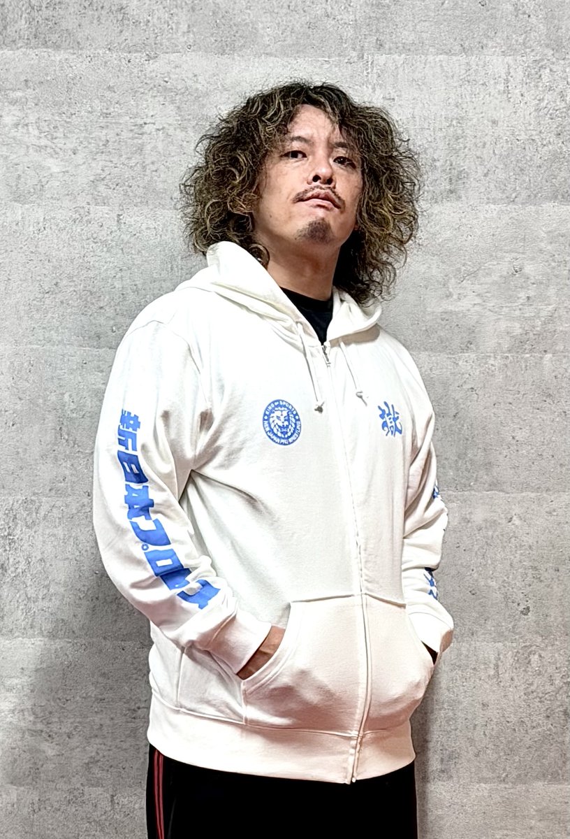 打首獄門同好会×新日本プロレスコラボパーカーの ホワイト×セルリアン 打首獄門同好会×新日本プロレスコラボパーカーの ホワイト×セルリアン