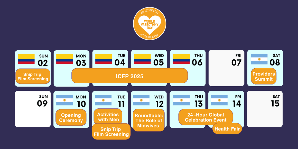 We invite you to join, either in person or virtually, the many WVD 2025 events scheduled to take place between November 3 and November 14, 2025.

Please find our programs listed below.
lnkd.in/eUYsHgh2

#WVD2025 #WorldVasectomyDay2025