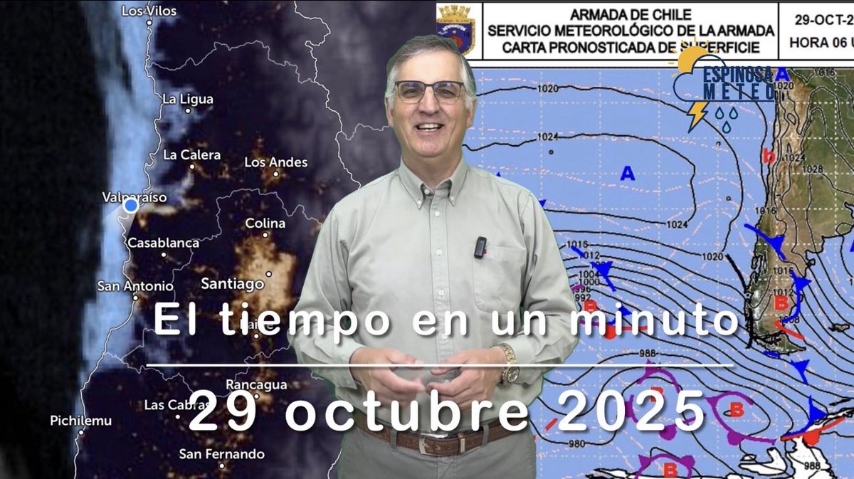 El tiempo en un minuto para la región de Valparaíso y Santiago para hoy miércoles 29 octubre 2025.

youtu.be/6kqMv26Le14

Comenta y comparte!!!

#Tiempo #Pronóstico