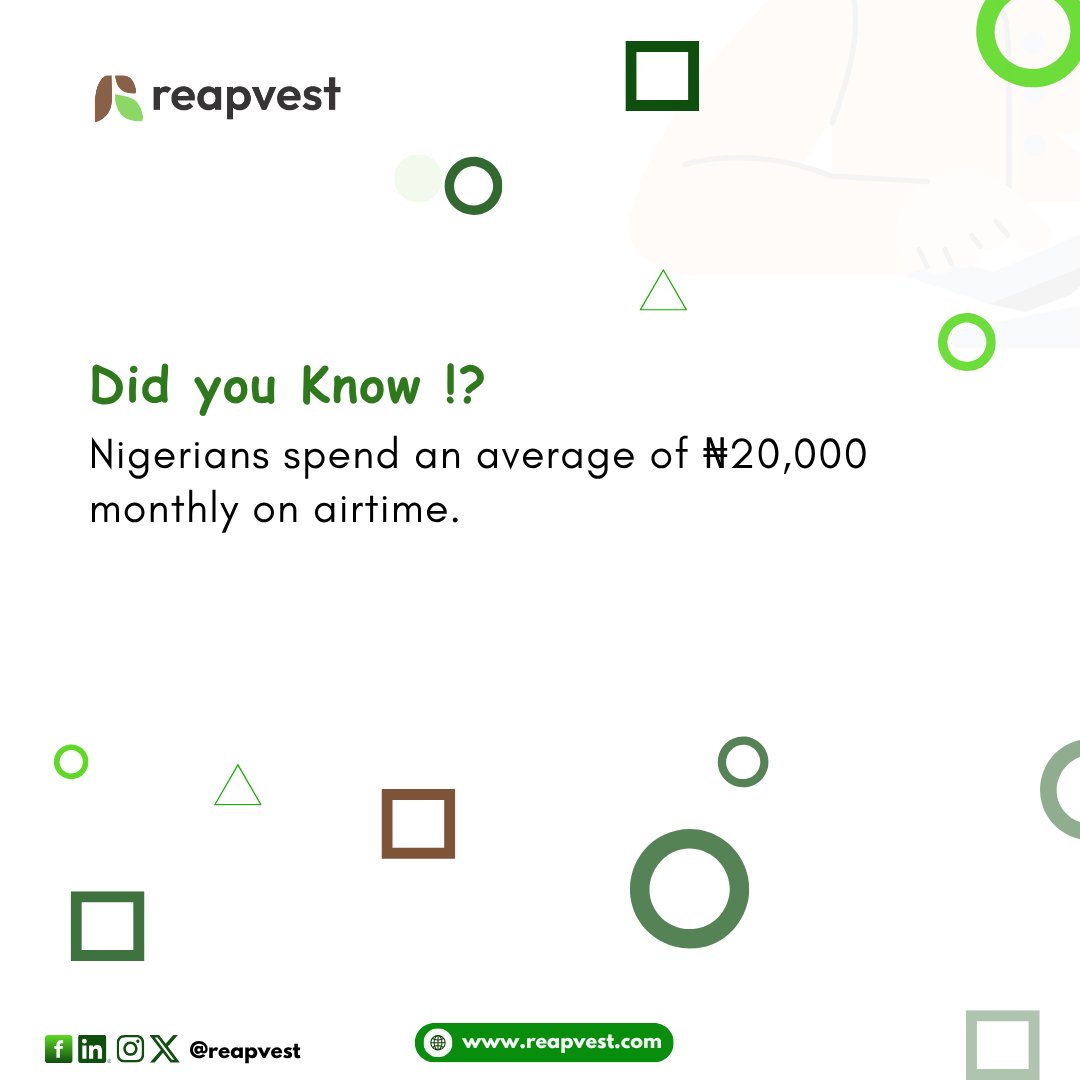 reapvest's tweet photo. That’s ₦240,000 gone in calls and data alone in a year. 📱
Now imagine if even half of that went into an agri-investment — something that grows, multiplies, and secures your financial future. 🌱
#reapvest #financialgrowth #agrinvestment #wealththatgrows #moneymindset https://t.co/gIR8BHo1fA
