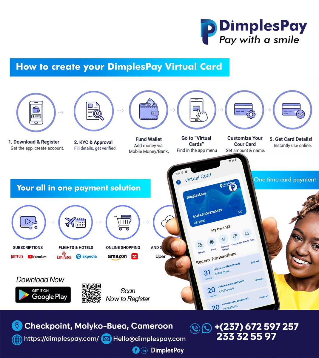 Go beyond borders with the Tecnovice virtual card!
Shop online, pay for ads, or subscribe to your favourite  platforms, all in seconds, and all from one secure digital card.
No bank queues. There are no limits. Just freedom to spend smarter and faster!