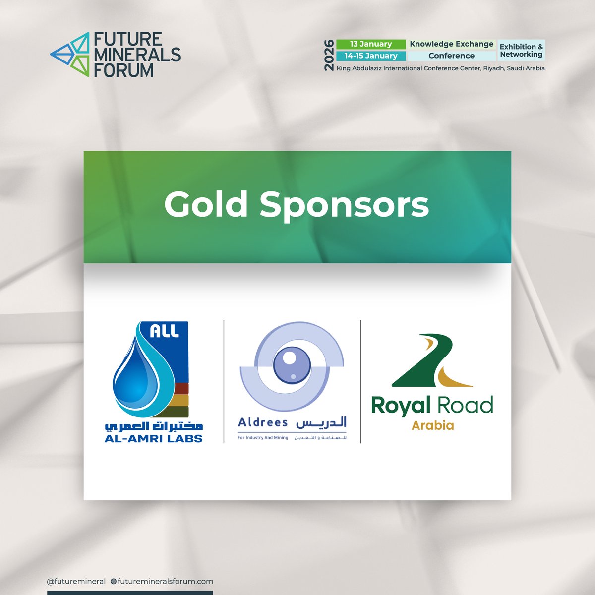 We are thrilled to announce our Gold Sponsors for the fifth edition of the #FutureMineralsForum, key contributors to mining progress, strengthening supply chains from exploration to logistics, and advancing sustainability across the minerals value chain.

Join us at #FMF26 and be