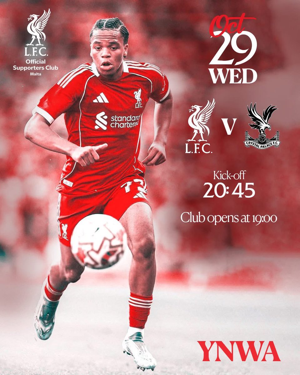 OlscMalta's tweet photo. 🔴 Carabao Cup Tonight!
Liverpool vs Crystal Palace — time to bounce back! 💪🔥

Join us at the OLSC Malta Clubhouse to watch it together and bring that Anfield energy! ❤️⚽️

YNWA

#OLSCMalta #LiverpoolFC #YNWA #CarabaoCup https://t.co/wusQQUQg1d