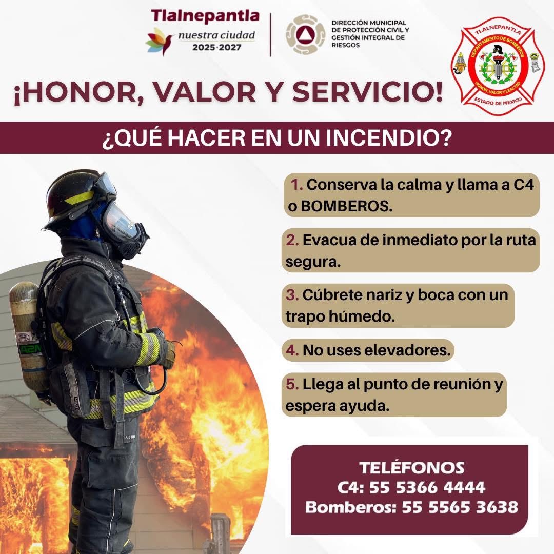 Recuerda. 🔥En un incendio, cada segundo cuenta.

Mantén la calma y actúa con rapidez.

Ante cualquier emergencia.

¡Comunícate a los siguientes números!

📞 PROTECCIÓN CIVIL
55 5088 2725

📞 BOMBEROS
55 5565 3638

#Tlalnepantla #NuestraCiudad