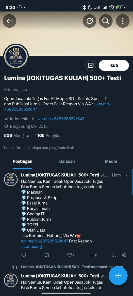 smgatdkgila's tweet image. BANTU VIRALIN! HELP RT, THANKS!
PENIPUAN JOKI TUGAS! @Jokinajaka hati-hati yang mau joki. BALIKIN DUIT GUE NGENTOT 250k. DZOLIM LU NIPU ANAK YATIM ASU. GA BERKAH HIDUP LU BAJINGAN #scam #zonauang #penipuan