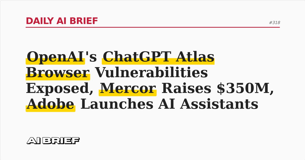 AI Brief (@dailyaibriefcom) on Twitter photo Today's AI News 👇
Read more: dailyaibrief.com/newsletters/da…
Featuring: <a href="/OpenAI/">OpenAI</a> @GeneralCatalyst @google @microsoft @NVIDIA <a href="/ycombinator/">Y Combinator</a> <a href="/amazonnews/">Amazon News</a> 
#ainews #ai #artificialintelligence #ainewsletter Today's AI News 👇
Read more: dailyaibrief.com/newsletters/da…
Featuring: <a href="/OpenAI/">OpenAI</a> @GeneralCatalyst @google @microsoft @NVIDIA <a href="/ycombinator/">Y Combinator</a> <a href="/amazonnews/">Amazon News</a> 
#ainews #ai #artificialintelligence #ainewsletter