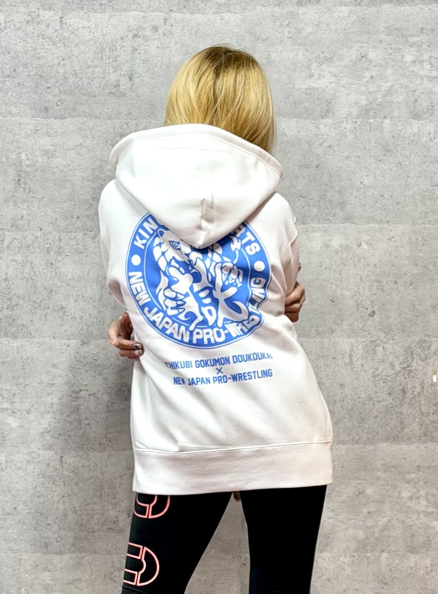 打首獄門同好会×新日本プロレスコラボパーカーの ホワイト×セルリアン