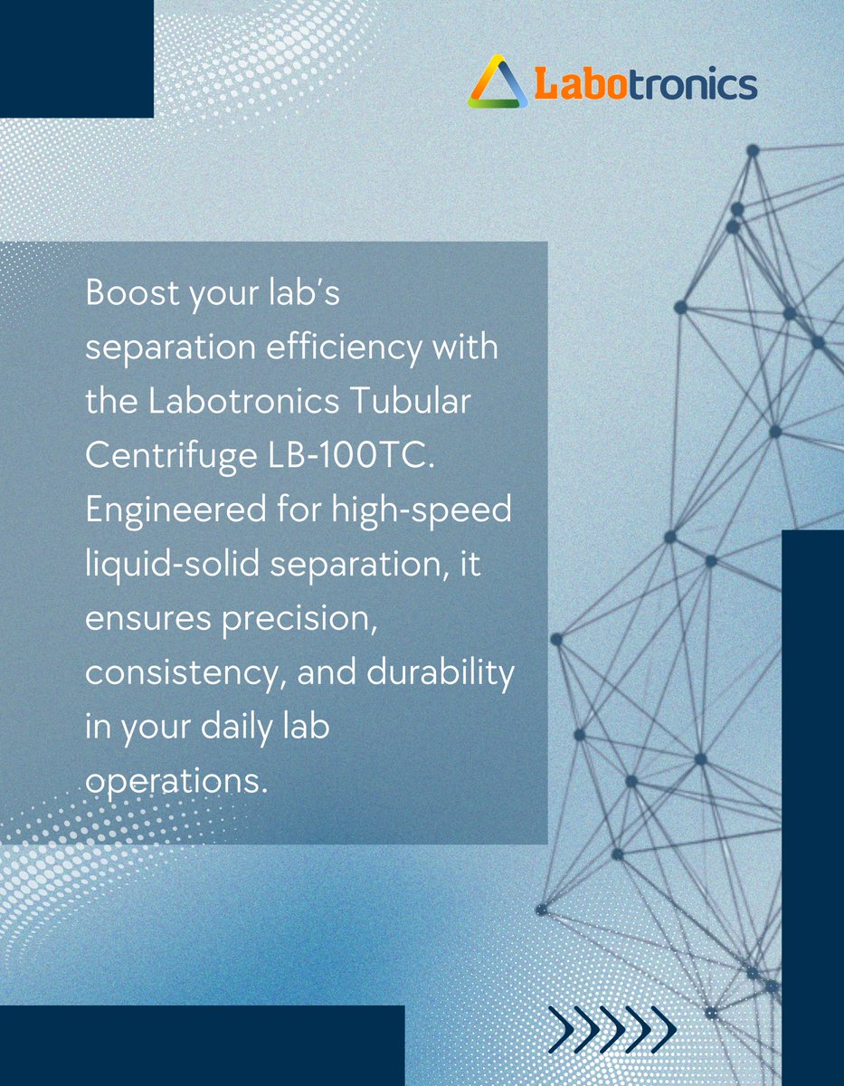 Labotronics's tweet image. Labotronics Tubular Centrifuge LB-100TC  built for precision separation.
Achieve efficient liquid solid separation with high speed performance and consistent accuracy.

info@labotronics.com
labotronics.com/tubular-centri…

#labotronics #labequipment #separationtechnology  #industriallab