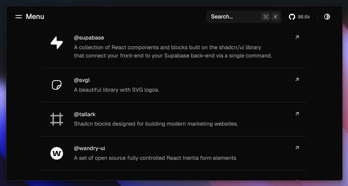 svgl now appears in the shadcn/ui registry directory 🥳

Thank you <a href="/shadcn/">shadcn</a> 🫶

👉 ui.shadcn.com/docs/directory