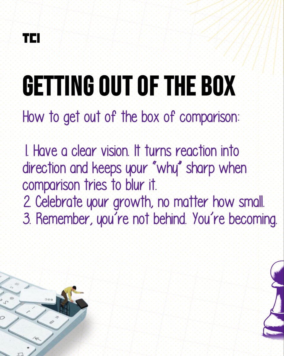 d_convergence24's tweet photo. What if comparison is silently holding you back?  

Break free from the box! Own your journey, celebrate your growth, and focus on your 'why.' 
  
#tci #theconvergenceinitiative #beyondthebox #ownyourjourney #nocomparison https://t.co/SNrijxYQAd