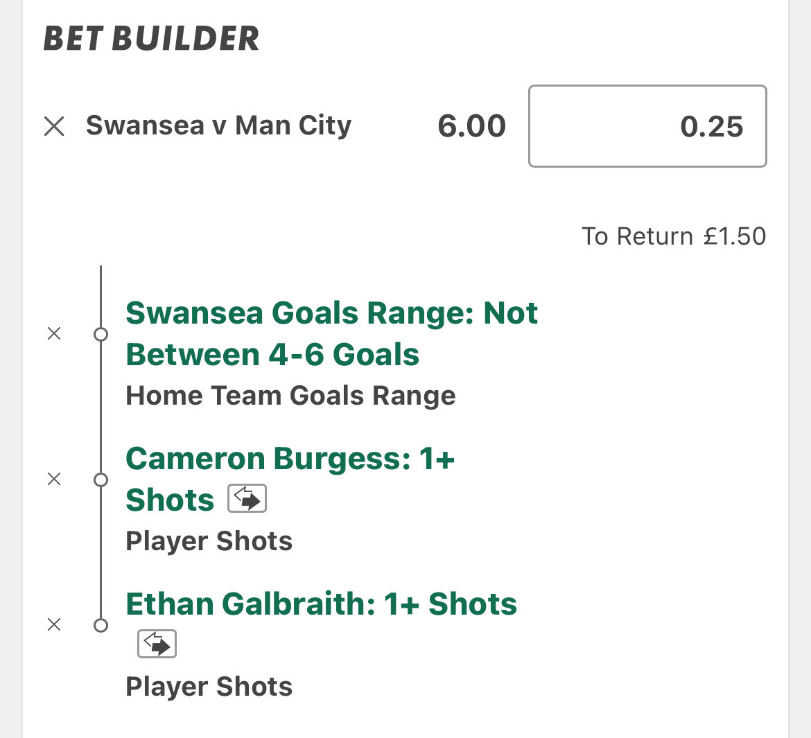 Swansea vs Man City: 

Galbraith shots: 3,0(played at RB),1,0(24 mins),1,1,3,3,1,3 - 1.83 P90

Burgess shots: 0,0,1,2,1,1,0,2,1,1 - 0.90 PG, a CB has registered a shot in 6/10 games vs Man City 

0.25u🫡
Powered by <a href="/StatsHubCom/">StatsHub.com</a>