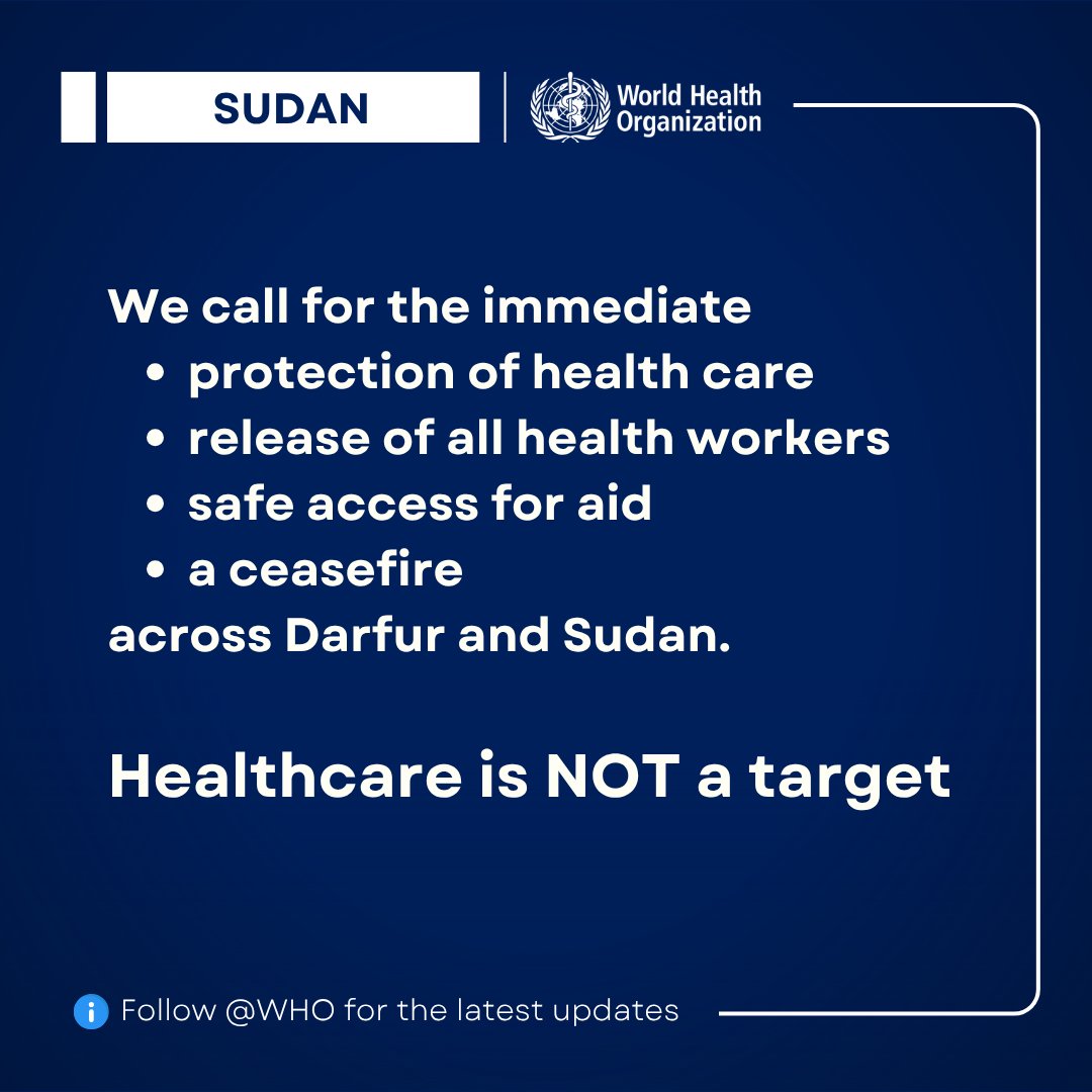 Alarming reports from El Fasher in #Sudan, where violence is escalating.
Civilians are trapped amid the fighting, cut off from humanitarian aid and facing critical shortages of food, safe water and health care.
On Sunday, an attack on the Saudi Maternity Hospital killed a nurse