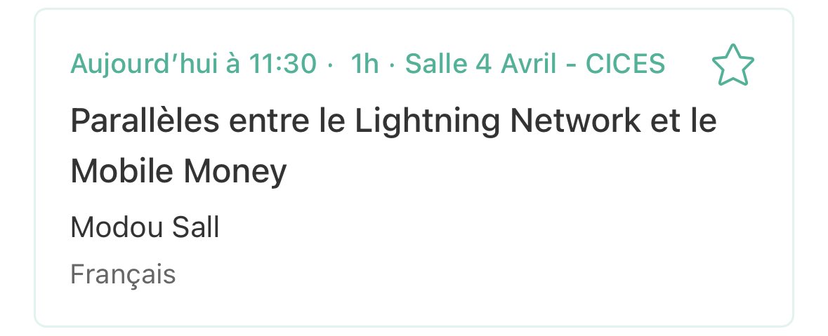 Vous voulez connaître les parallèles entre le Lightning Network et le Mobile Money ? 

Fallait être au <a href="/dakarbtcdays/">Dakar Bitcoin Days</a> et suivre cette belle présentation de Madou Sall.