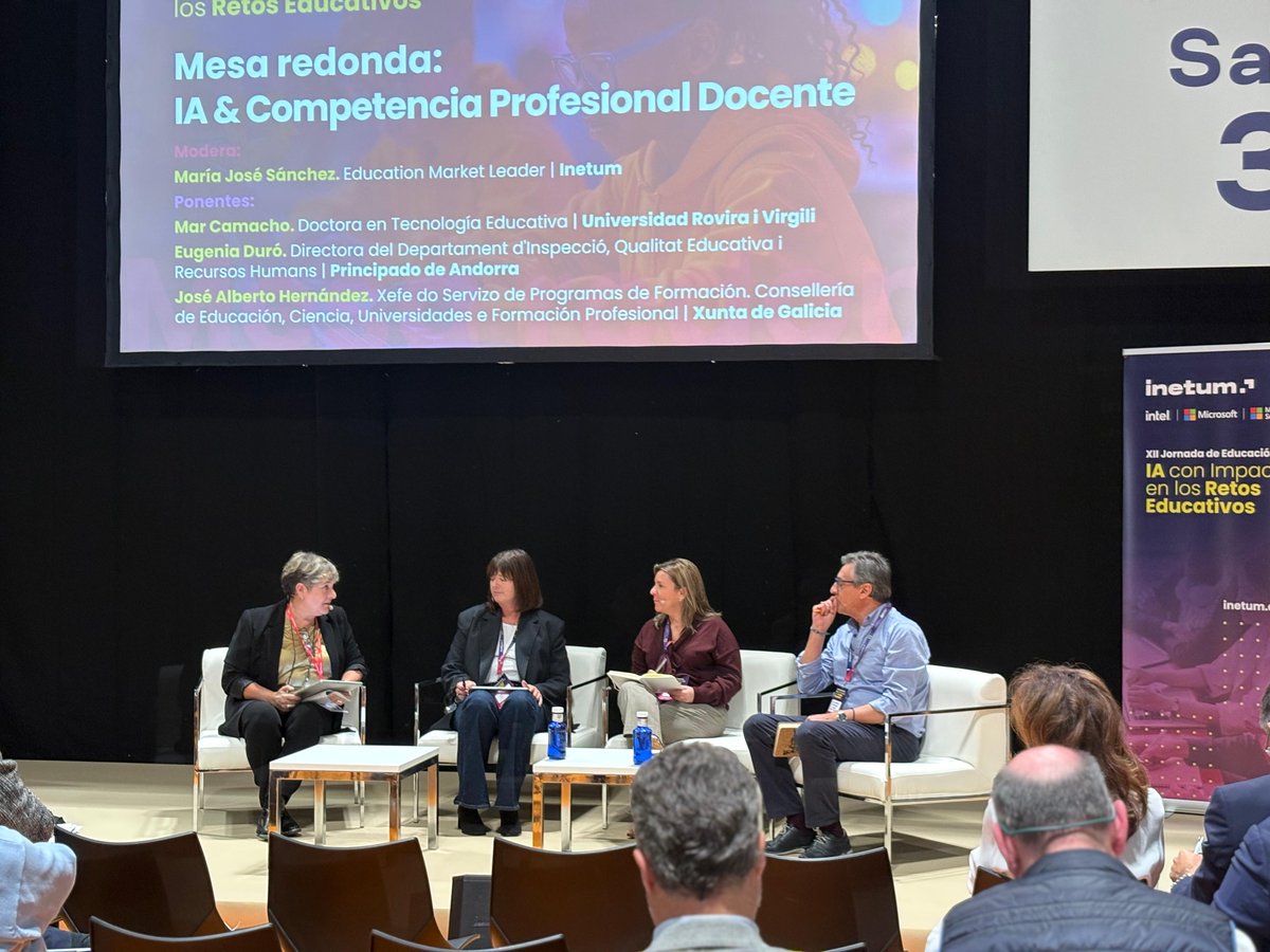 inetum_es's tweet photo. @MicrosoftES @educaciongob @GobAragon @Intel_Spain @surface @SIMOEDU_ XII Jornada de Educación
Mesa: IA & Competencia Profesional Docente:
➡️ Modera: María José Sánchez @inetum_es
➡️ Mar Camacho @universitatURV
➡️ Eugenia Duró @GovernAndorra
➡️ José Alberto Hernández @Xunta
@Intel_Spain @MicrosoftES @surface
@SIMOEDU_
#Educación #IA
#InetumWay https://t.co/Pvs37QzTH8