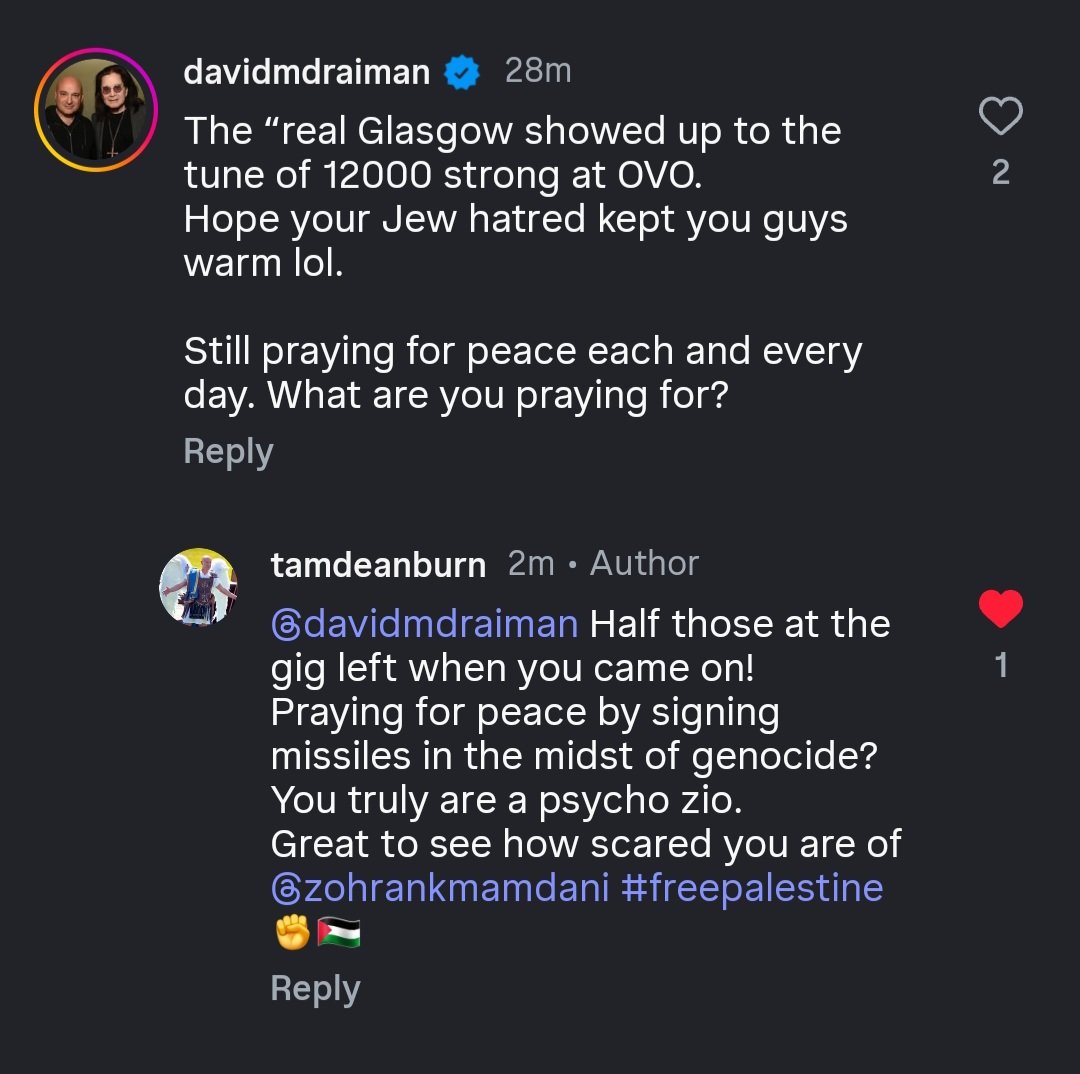 When <a href="/tamdeanburn/">Tam Dean Burn</a> makes <a href="/davidmdraiman/">David Draiman 🟦🎗️🇺🇸🇮🇱✡️☮️</a> cry about your protest. 🔥