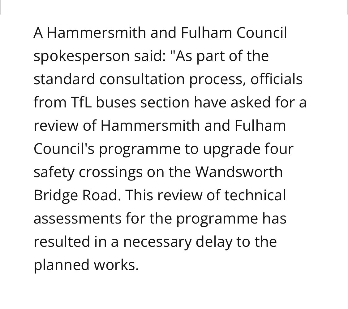 Whoops, ⁦<a href="/LBHF/">H&F Council</a>⁩ fail to consult with residents, they also fail to consult with ⁦<a href="/TfL/">TfL</a>⁩ who have halted works on Wandsworth Bridge Road. Even when caught out LBHF make light of the problem. This is what they both said. Read the story here mylondon.news/news/west-lond…