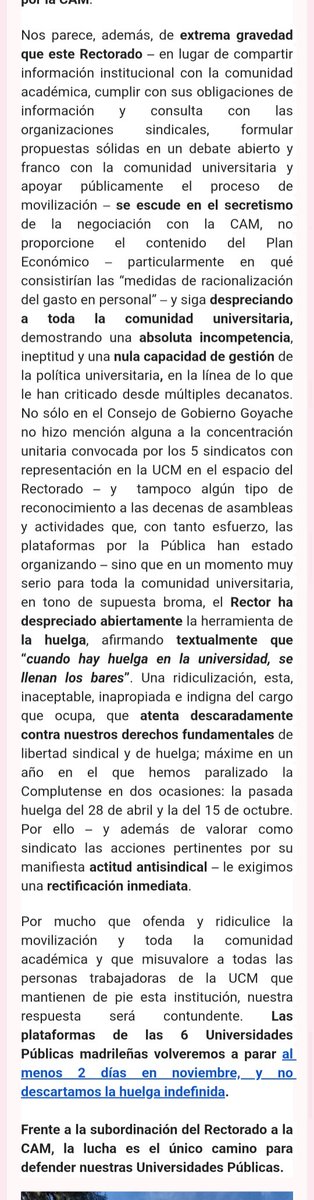 Con un tremendo retraso por fin un sindicato <a href="/CGT/">CGT</a> pone negro sobre blanco el rol esencial del rector Goyache en el desmantelamiento por parte de Ayuso de la <a href="/unicomplutense/">Complutense</a> 
<a href="/UCMporlaPublica/">UCM por la Pública</a> 
<a href="/ElisaSilio/">Elisa Silió</a>