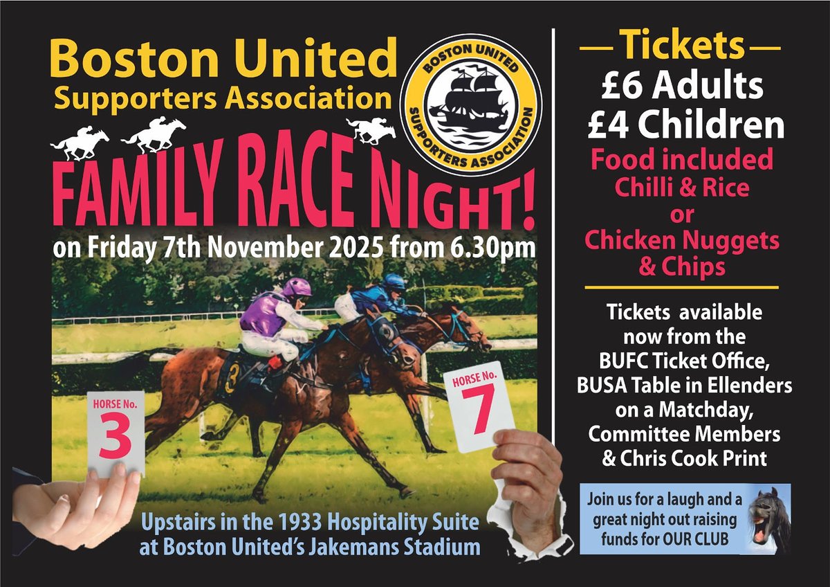 Our Race night is all ready for the off! Who has their tickets? They are priced at £6 for an adult and £4 for a child. It includes either Chilli and Rice or Nuggets and Chips! 

If you would like any tickets let us know by messaging the page, commenting below or popping into