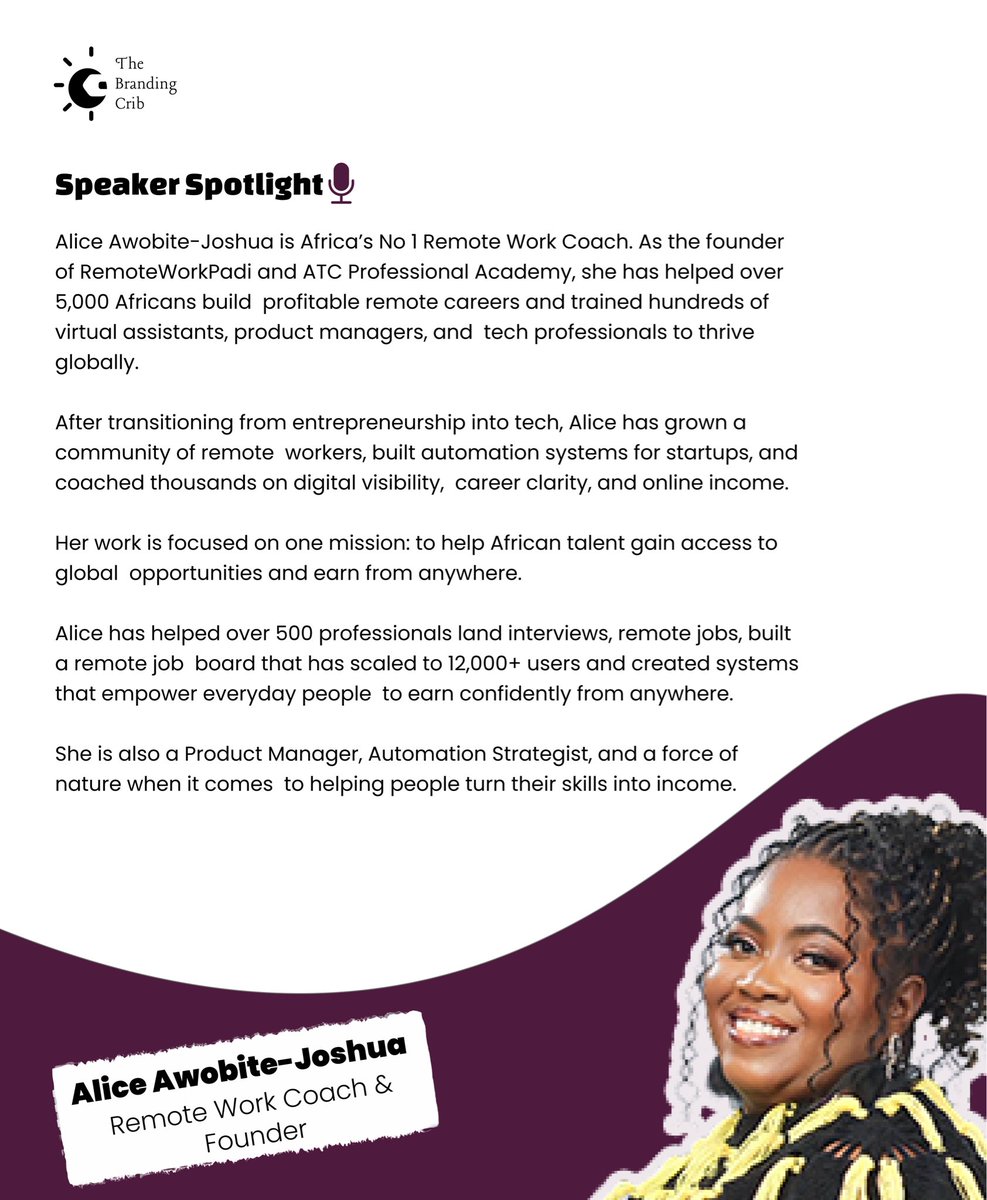The Agba career coach <a href="/thetechychef/">AliceTheTechyChef</a>. We can't wait to have you in our session. 

Make sure you set your reminder and come listen to the expert herself teach✨
