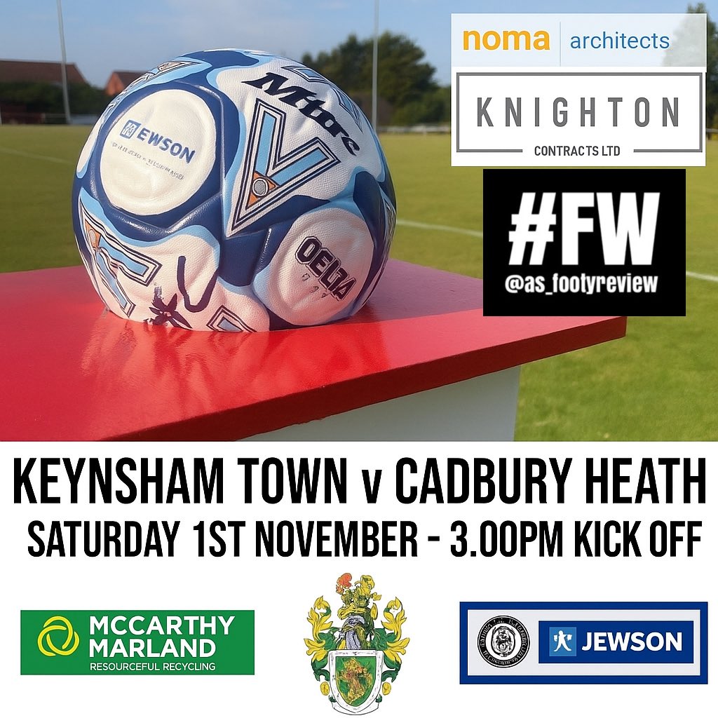 This Saturday, we travel to face Keynsham Town!
A big clash between two local sides — don’t miss it! 🔴⚪️

📅 Saturday 1st November
🕒 Kick-Off: 3pm
📍 Crown Field, Keynsham. BS31 2BE 
Let’s get behind the Heath and show our support! 🙌