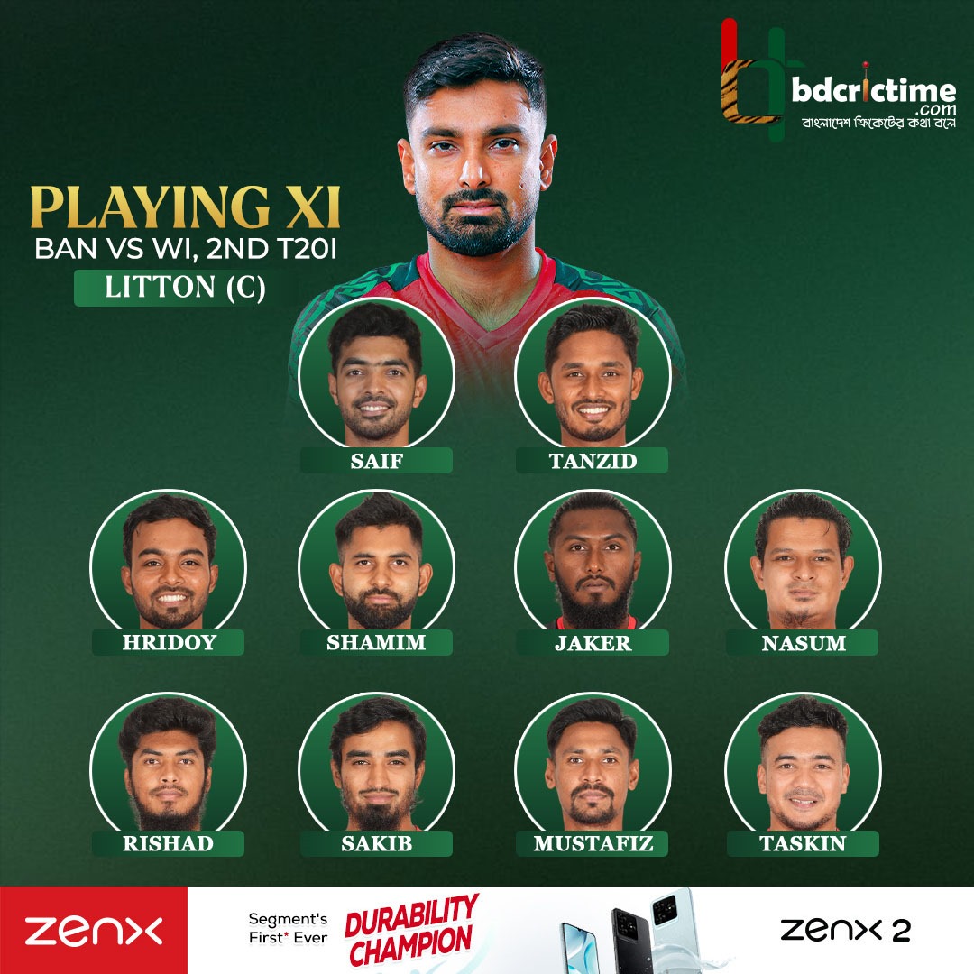 BDCricTime's tweet image. Jaker Ali replaces Sohan in today’s XI

#BANvWI #BDCricTime